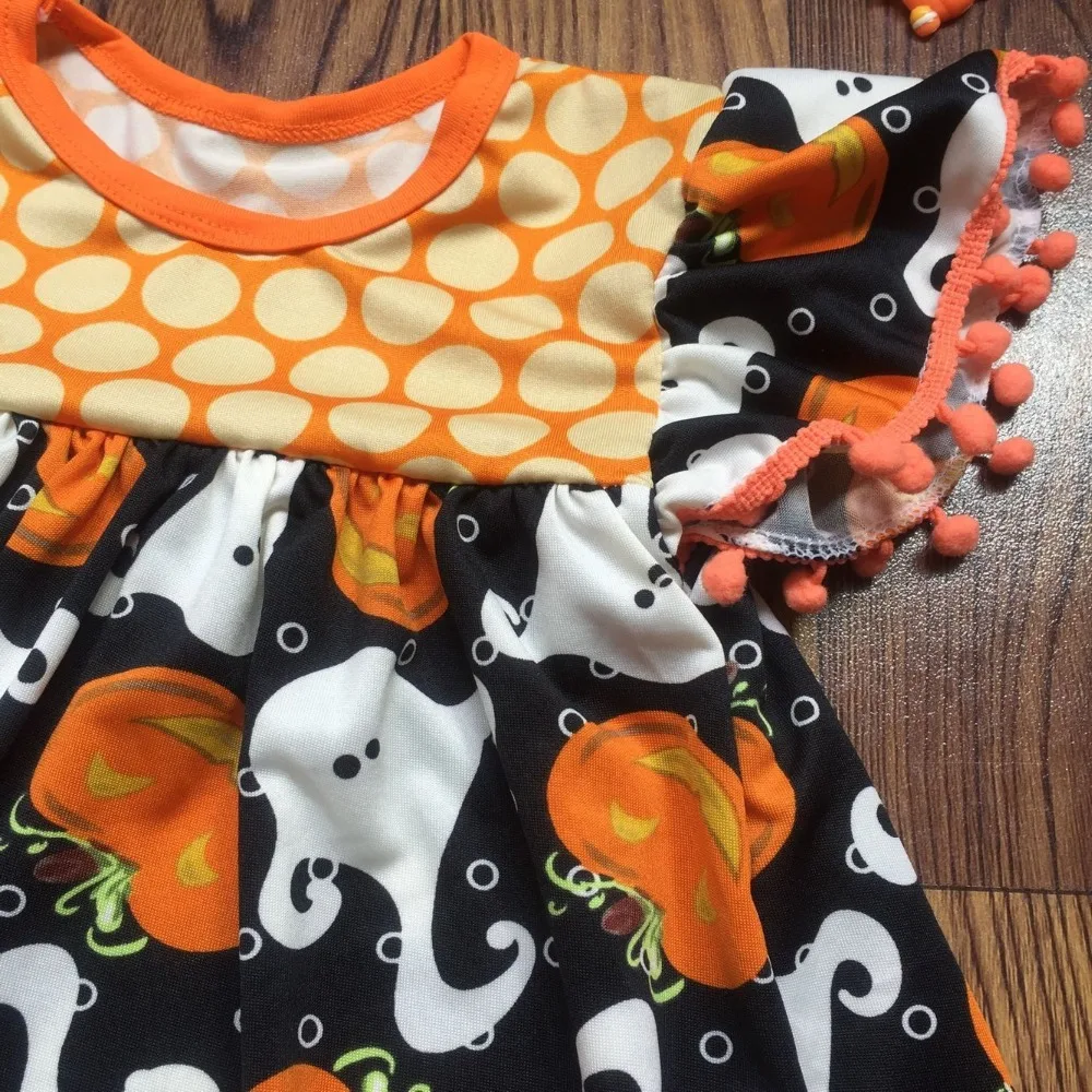 High quality beautiful children top wholesale girls Halloween dress with matching bow and necklace kids halloween outfits sets | Детская