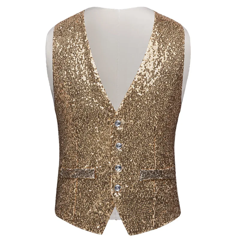 Men Paillette Waistcoat Luxurious Gold Silver Red Blue Full Sequins Wedding Groom Vest Gilet Homme DJ Bar Singers Costume |