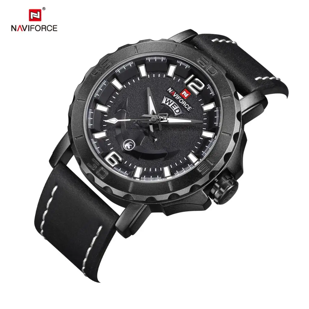 NAVIFORCE мужские часы лучший бренд класса люкс спортивные кварцевые часы кожаный ремешок мужские водонепроницаемые наручные часы Relogio Masculino черный
