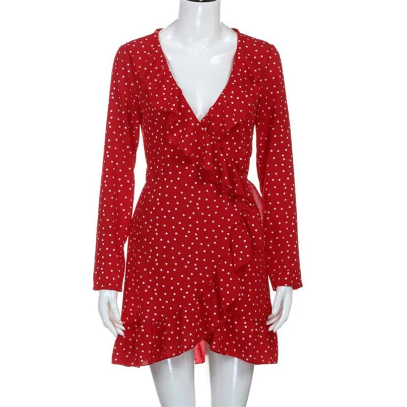 2019 сексуальное летнее платье в горошек Пляжное Платье с асимметричным бантом