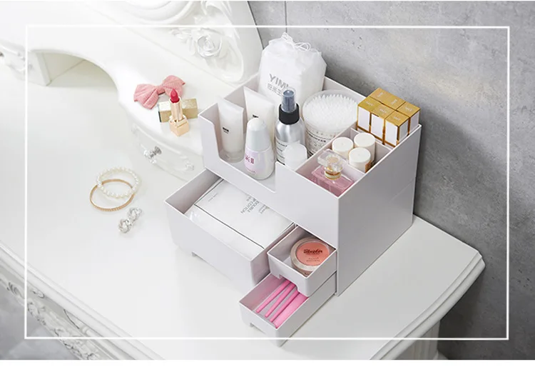 Коробка для хранения косметики, органайзер для косметики, ящик для макияжа, органайзер, контейнер, Настольная коробка для украшений, органайзер для макияжа, чехол, 2 слоя