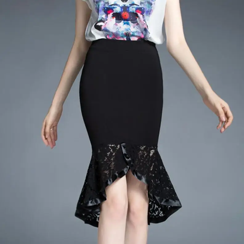 Faldas mujer moda 2018 новая кружевная юбка длинная в виде листка лотоса эластичная