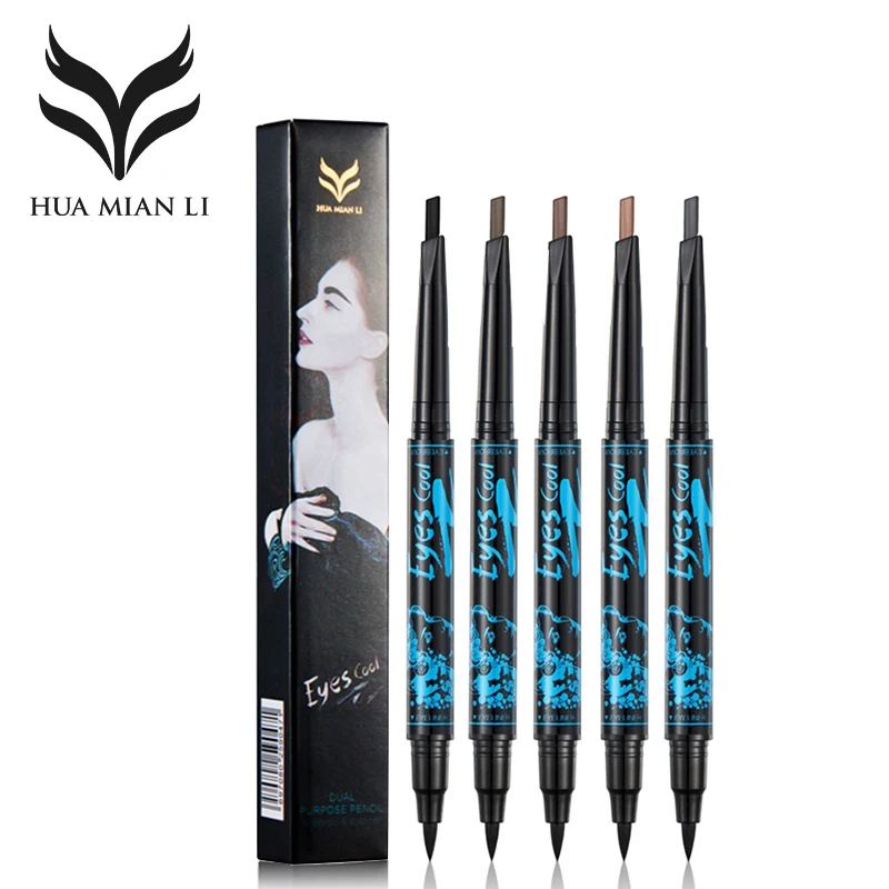 Бренд HUAMIANLI Двусторонний карандаш для бровей + черная жидкая подводка глаз