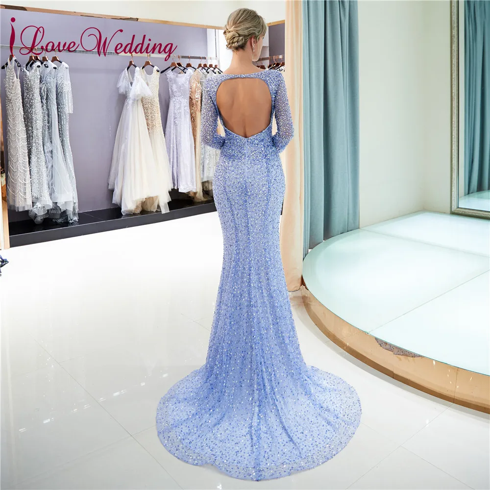 ILoveWedding роскошное вечернее платье небесно голубого цвета с крупными бусинами на