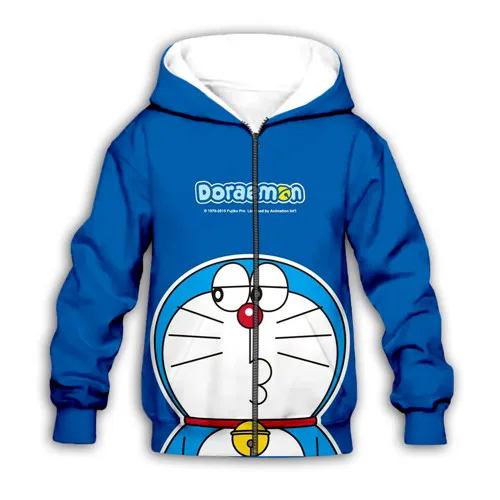 Kids zip hoodies kawaii Doraemon 3D print Kids hoodies sweatshirt baby boy girl Children Cartoon anime hooded streetwear set pullover suit pants - Цвет: Kids zip hoodies