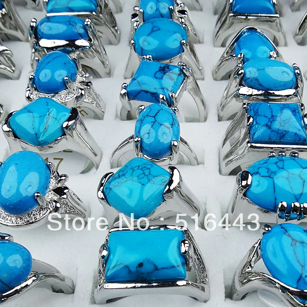 Новые винтажные женские и мужские кольца 10 шт. голубые бирюзовые подвески