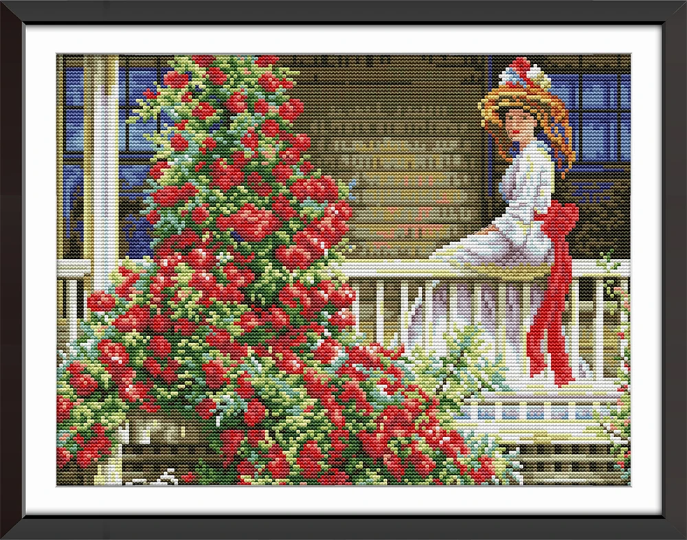

The Woman On The Railing cross stitch kit aida 14ct 11ct count print canvas cross stitches needlework embroidery DIY handmade