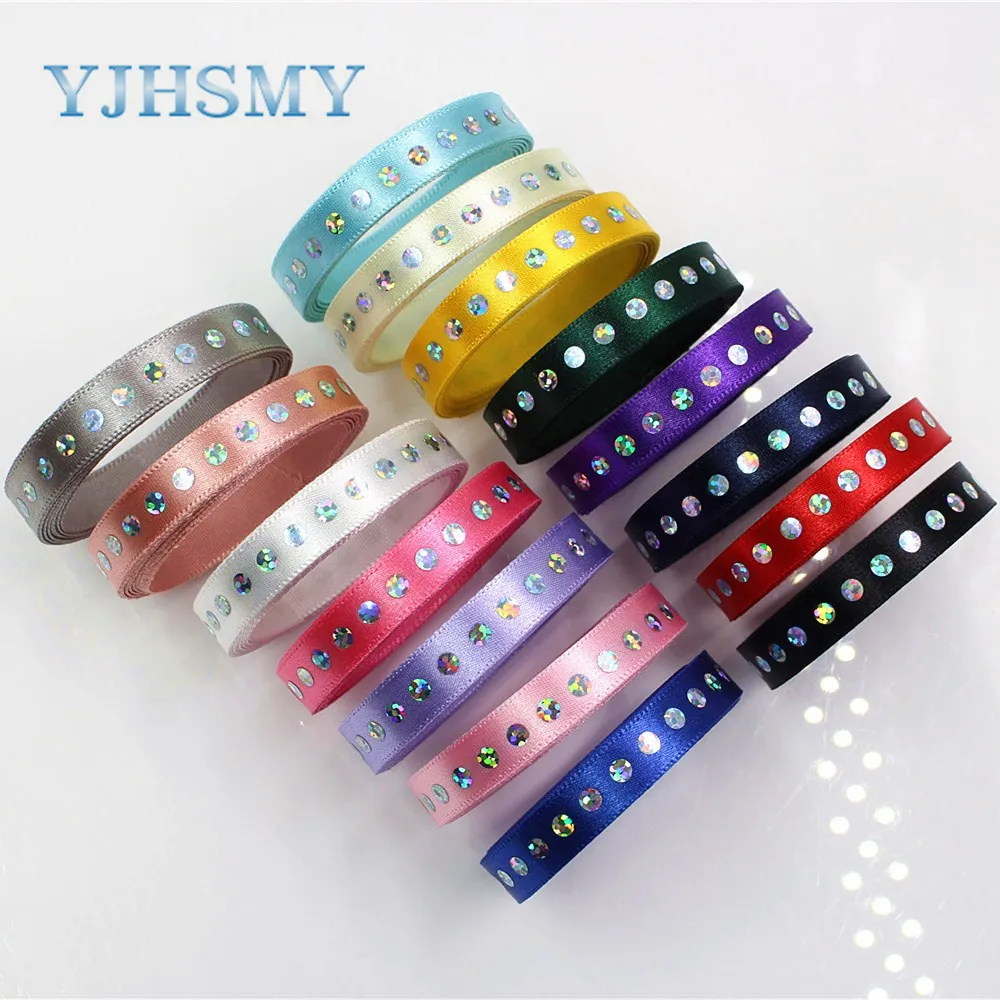 YJHSMY D-18411-608 2 ярда 10 мм чистая лента Белая с блестками свадебные аксессуары DIY
