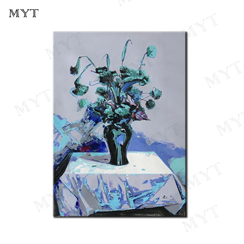 

MYT Free Shipping Blue Flower Hand Painted Modern Abstract Oil Painting Home Wall Art Canvas Set Artwork For Living Room Decor