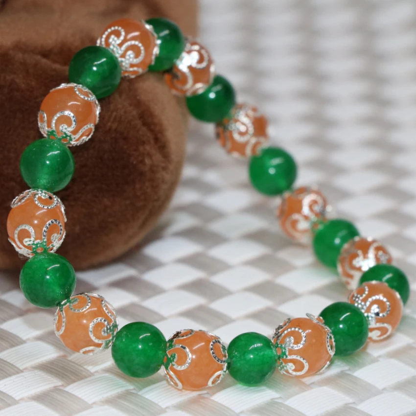 Зеленый Orange нефрит камнем халцедон 8 мм круглые бусины серебряный цвета Spacer