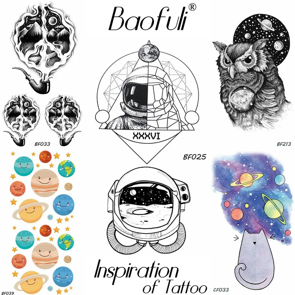 BAOFULI Galaxy астронавт временная татуировка Мужская боди арт черные геометрические