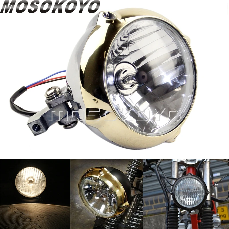 

H4 12V 55W Motorcycle Headlight 5.75" Vintage Round Motorbike Head Light Universal For Harley Dyna Cruisers Cafe Racer Chopper
