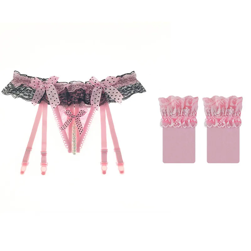 Style 1 Pink Set Сексуальное нижнее белье, кружевные сексуальные чулки, набор, горячее женское нижнее белье, женские нейлоновые чулки до бедра, подвязки, колготки на подтяжках, пояс - Цвет: Style 1 Pink Set