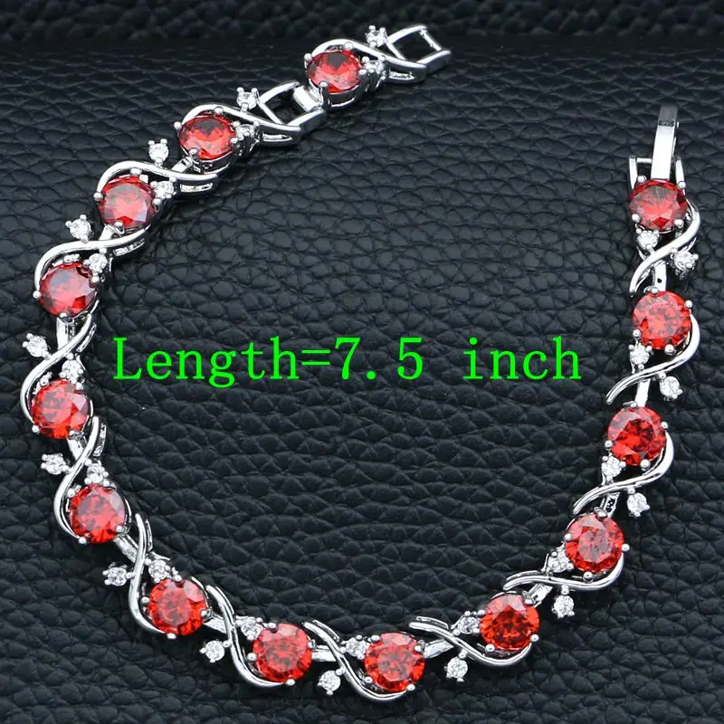 Silver 925 Jewelry Sets For Bride Wedding Accessories Red Cubic Zirconia White Crystal Necklace/Earrings/Bracelet/Pendant/Ring | Украшения