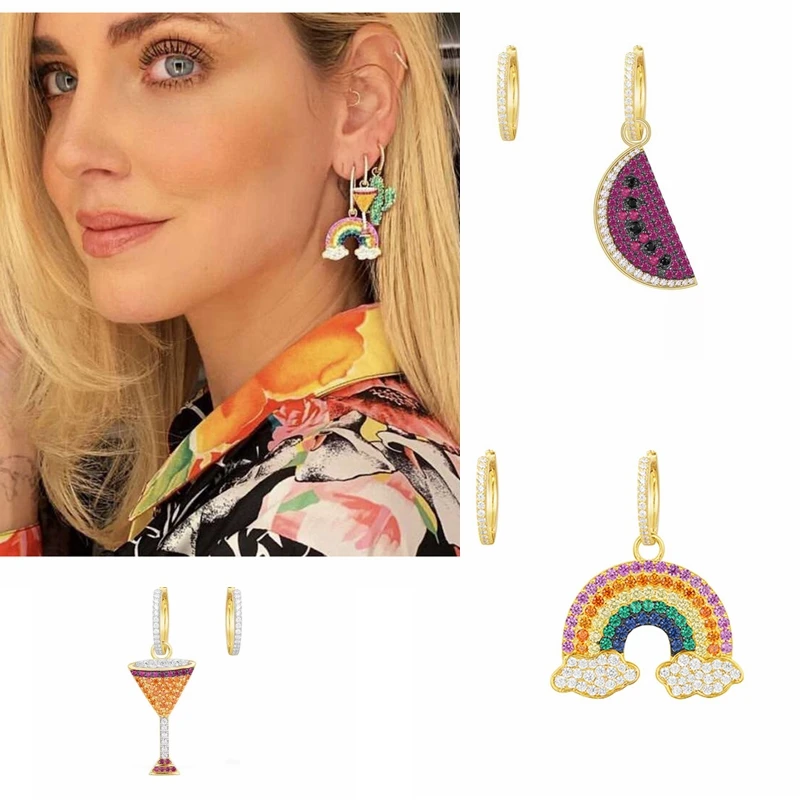 Новые Фрукты Арбуз красочные радужные манжеты серьги чистый 925 пробы серебро