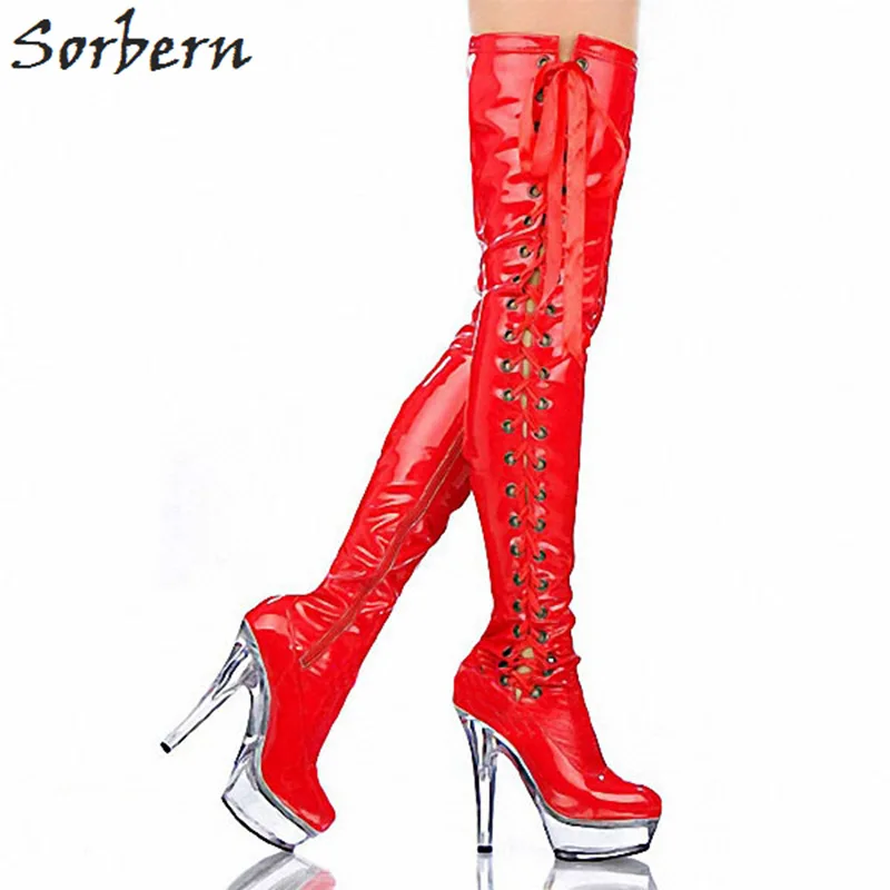 

Sorbern Sexy Fetish Boots Over The Knee Thigh High Boots Women Clear Pvc 15Cm High Heels Pole Dance Footwear Boots Shoes Women