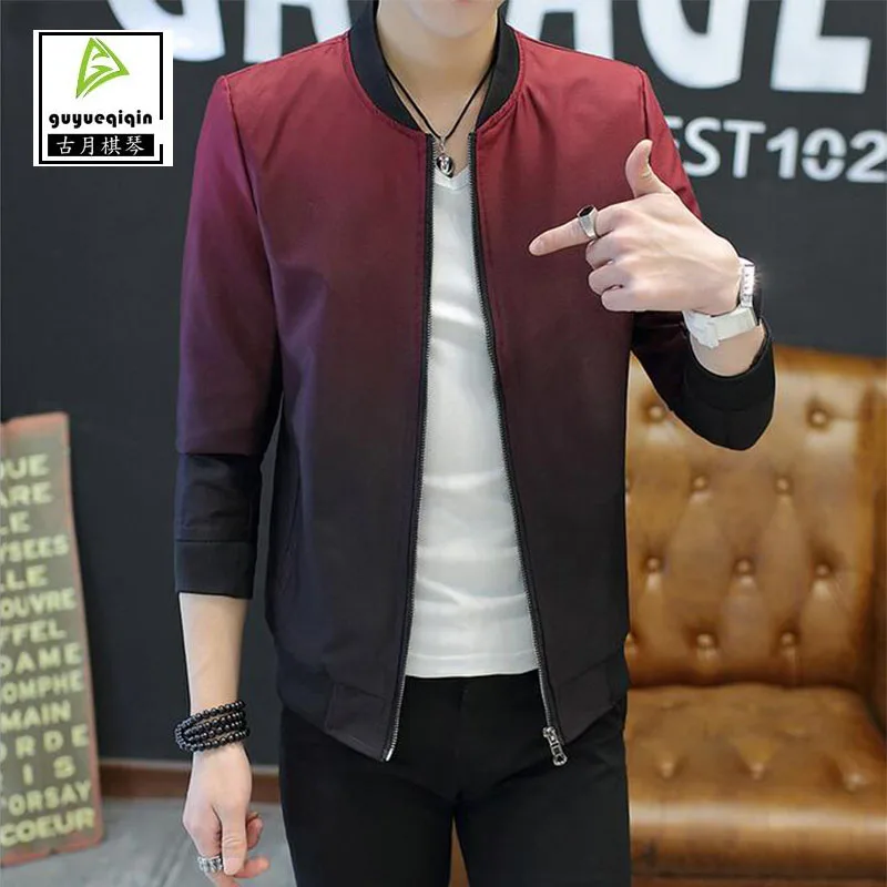 2017 Демисезонный градиент куртка Мужская Одежда корейский Тонкий молнии Стенд