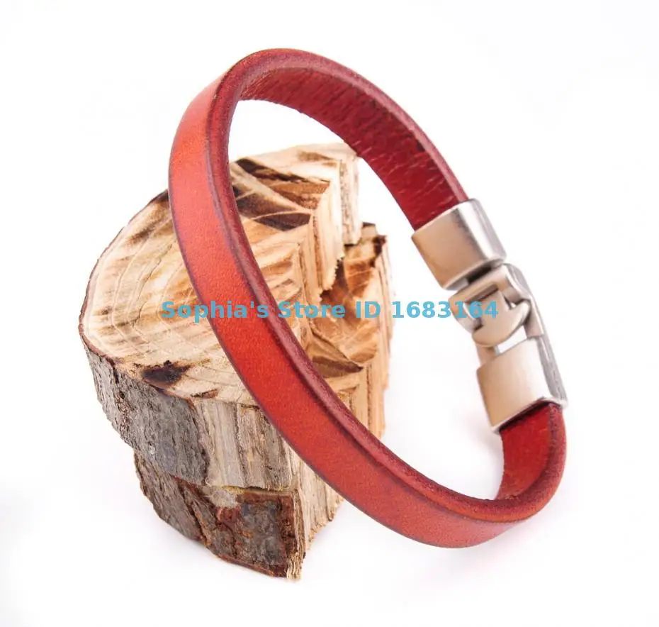 Мужской Браслет манжета BL07 оранжевый тонкий простой кожаный браслет|bracelet