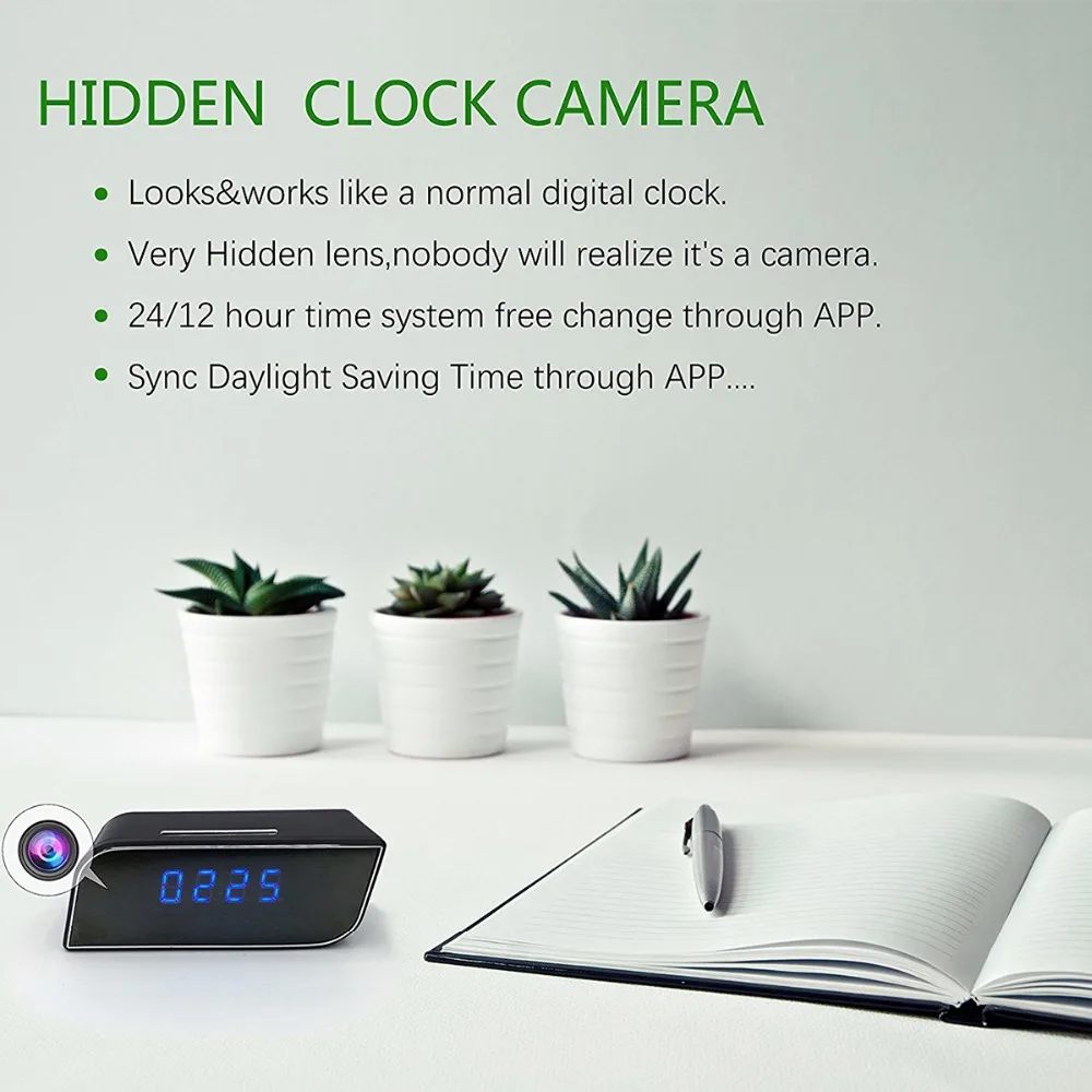 US Plug HD 1080P wifi мини-камера Будильник ИК безопасность Обнаружение движения няня часы