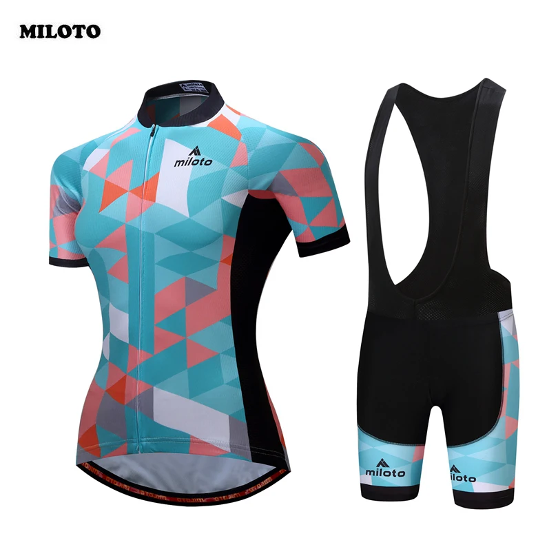 MILOTO для женщин Велоспорт Ropa Ciclismo велосипед короткий рукав Джерси нагрудник шорты комплект Велосипедный спорт для девочек спортивная одежда костюм