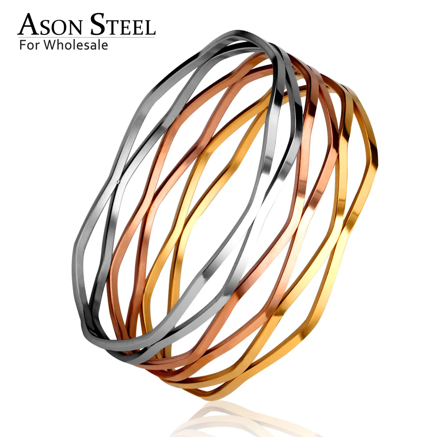 Стальной гипербольный стиль ASON смешанный многослойные полые браслеты из
