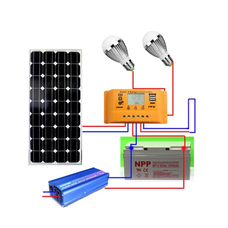 

18V 100w solar system photovoltaic kit system power station for 12V solar panel batteries charger whole solar kit set with cable