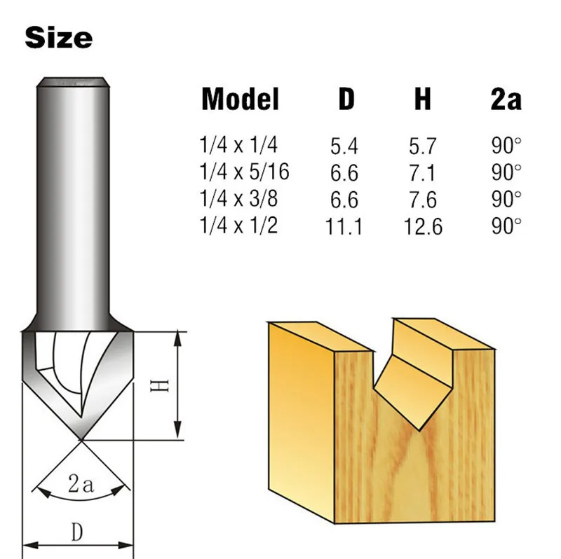 

4pcs Red Router Bit Set CNC Engraving V Groove Solid Carbide Wood Drilling 90 Degree 1/4 5/16 3/8 1/2 Inch