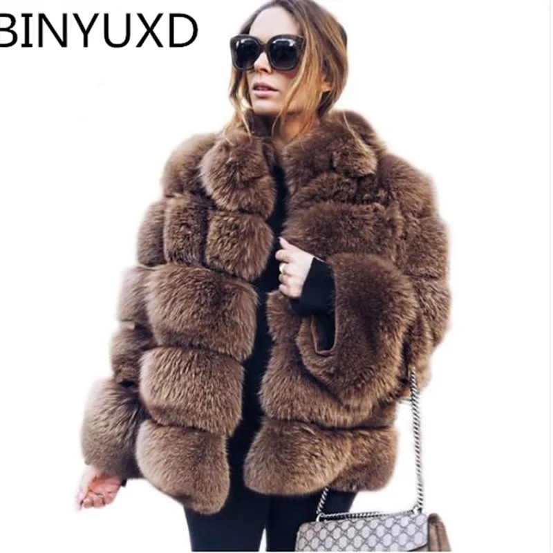 BINYUXD высококачественное плотное розовое пальто из искусственного меха для