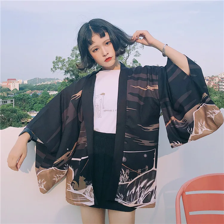 Новинка 2018 Лето Уличная Harajuku кимоно Женская куртка кардиган Поворотный Открытый
