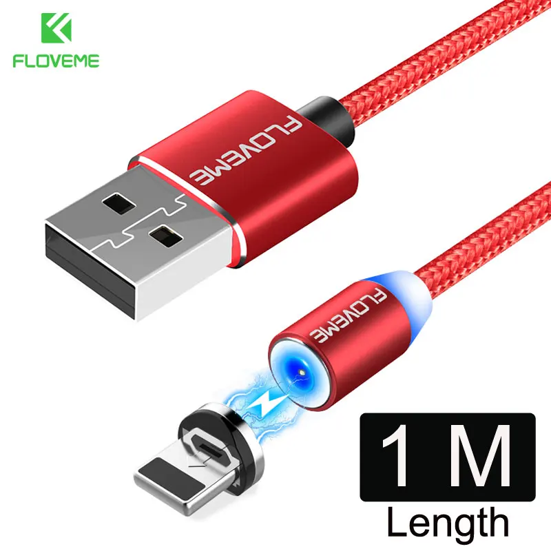 FLOVEME 1 м светодио дный Магнитная USB кабель Micro USB/Тип C/для Apple iPhone X XS Max магнитное зарядное устройство, кабель для samsung Xiaomi LG Кабо зарядное устройство usb кабель магнитная зарядка кабель - Цвет: 1 M Red