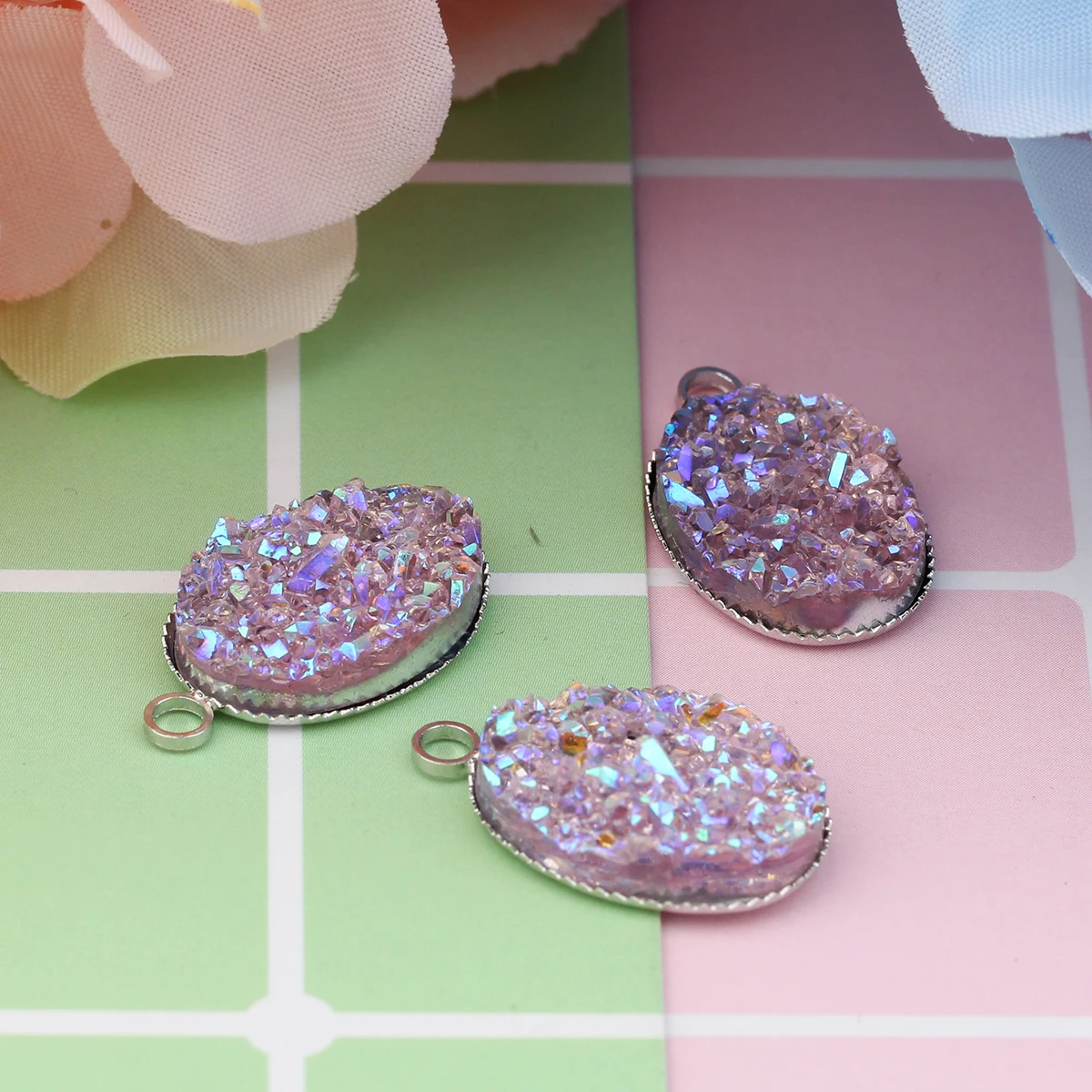 Druzy медный эллипс Шарм кулон синий AB Цвет Матовый круглый смолы патч кулон для женщин DIY ожерелье ювелирные изделия подарок - Окраска металла: 8