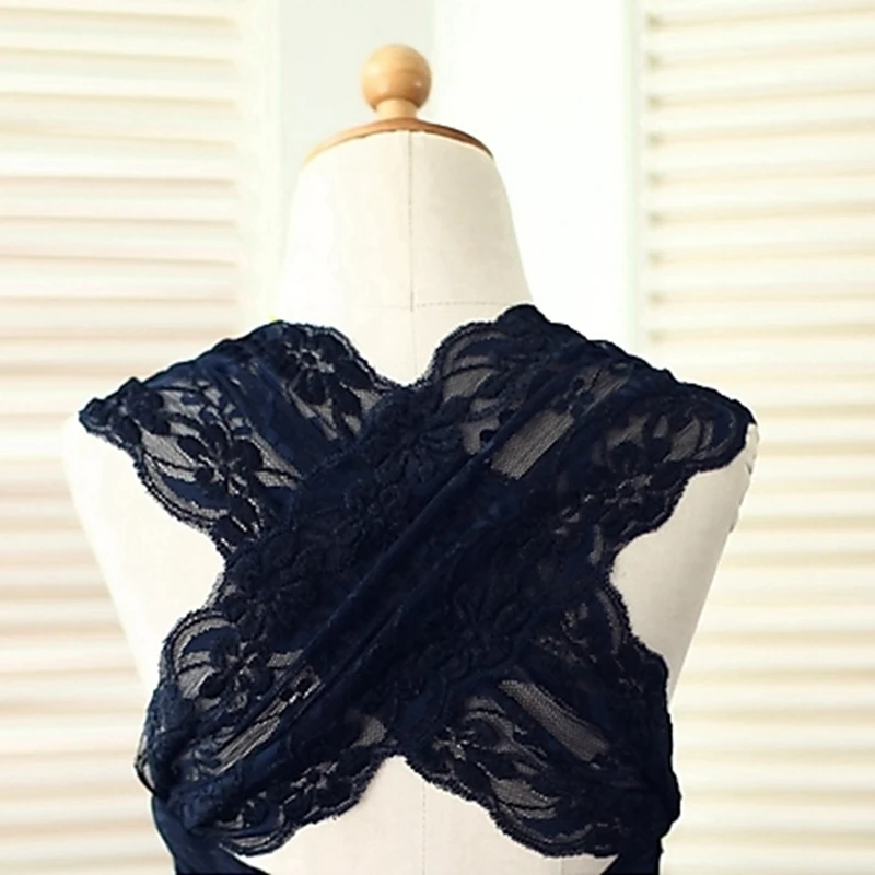 Floor-length Ball Gown Flower Girl Dresses Navy Blue Lace Kids Prom Baby Princess Pageant Children's Clothing | Свадьбы и