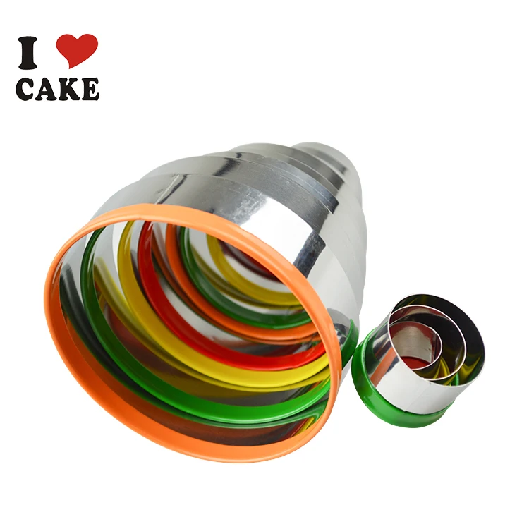 12 Pcs Colorful Pvc Tops Round Cookie Cutter Mold Stainless Steel Circle Mousse Ring cake mold set Decoration Baking Cake Tools | Дом и сад