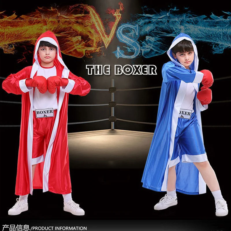 

Halloween costume two-color children's sportswear red blue boxer children's boxing competition clothing photography clothing