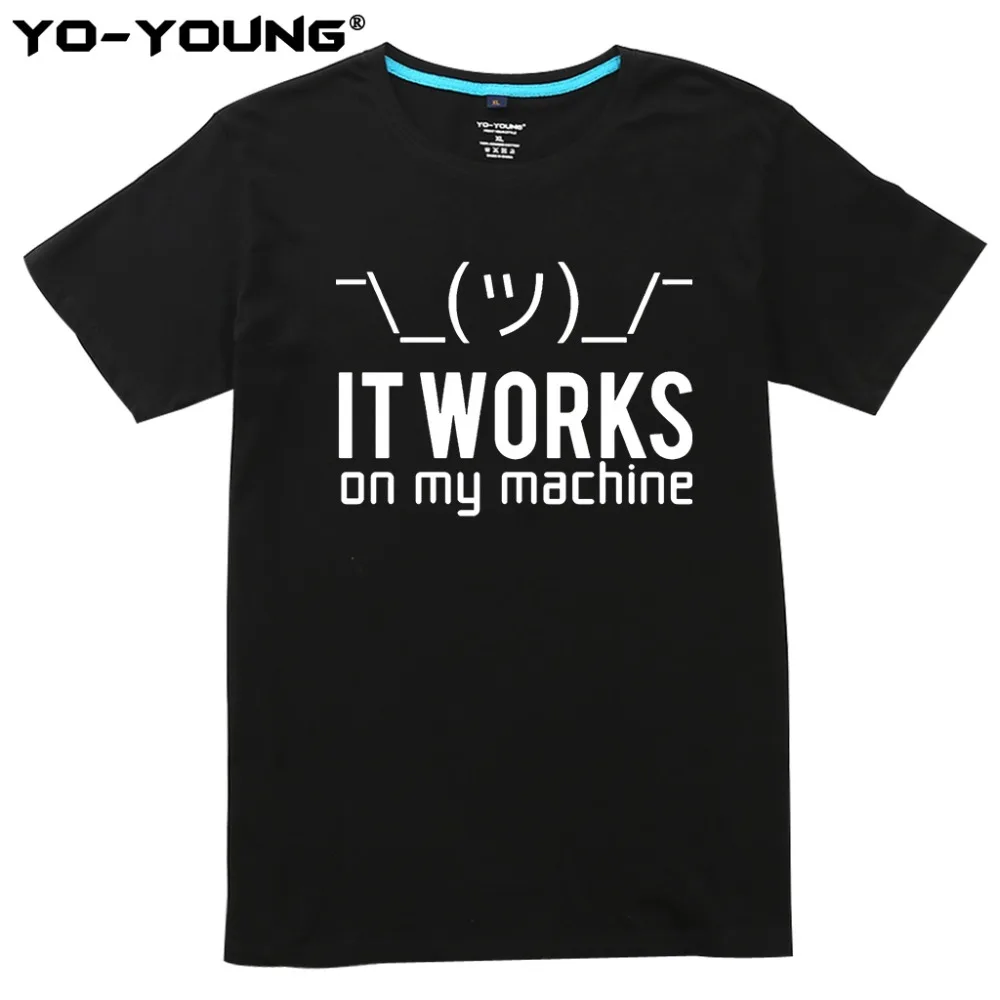 Yo-Young Men T-shirts With Funny Geek Letters Tees &quotIt works on my machine&quot 100% Combed Cotton Summer T shirts for Man | Мужская
