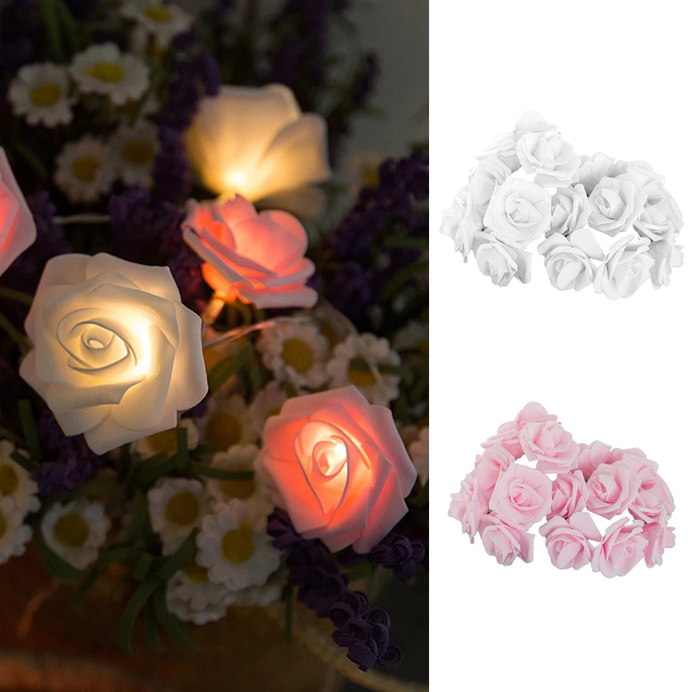 

Floral LED Light String 1.5/3m Pink White Blush Rose Flower Wedding Party Propose Bedroom Decoration Centerpiece Girl Home Decor