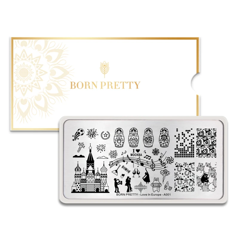 Прямоугольный шаблон BORN PRETTY для дизайна ногтей Европейский стиль нержавеющая
