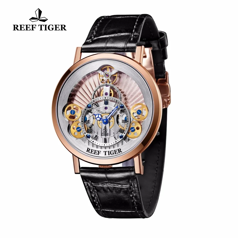 Мужские Брендовые Часы Reef Tiger водонепроницаемые повседневные часы с скелетом