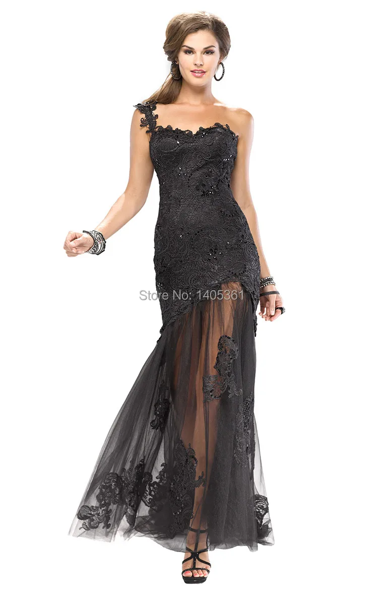 Free Shipping One Shoulder Evening Dress Lace Appliques Illusion Party Zipper Back Tulle Vestido De Festa 2014 Sexy NP774|dresses at|dressedress up |