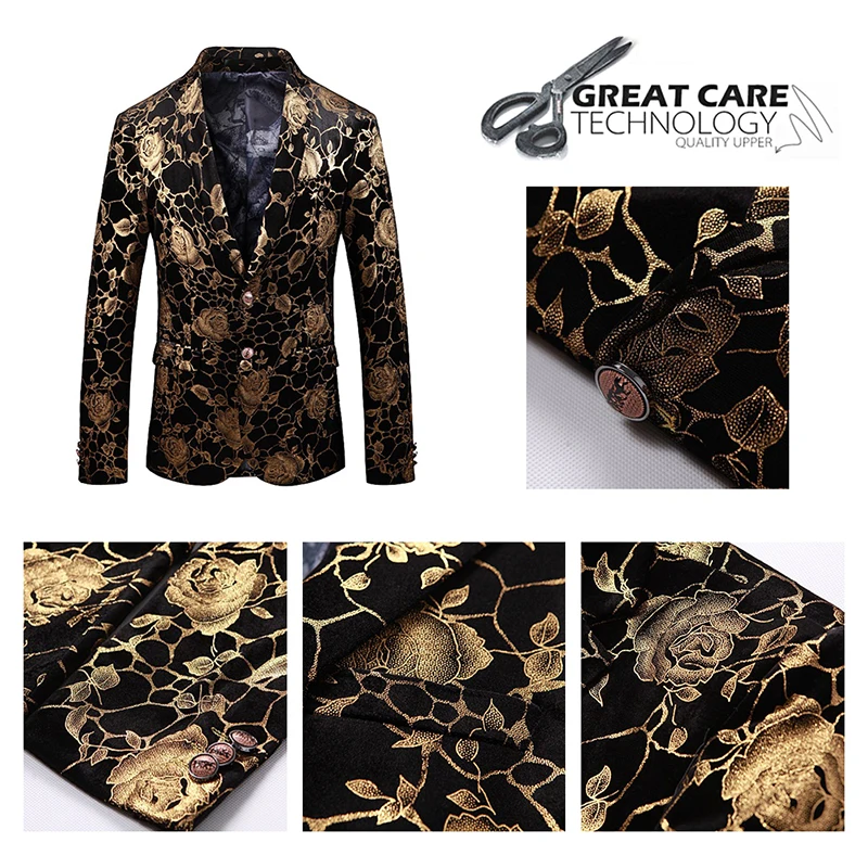 Мужской Блейзер YUNCLOS приталенный пиджак с принтом розы для свадебной вечеринки