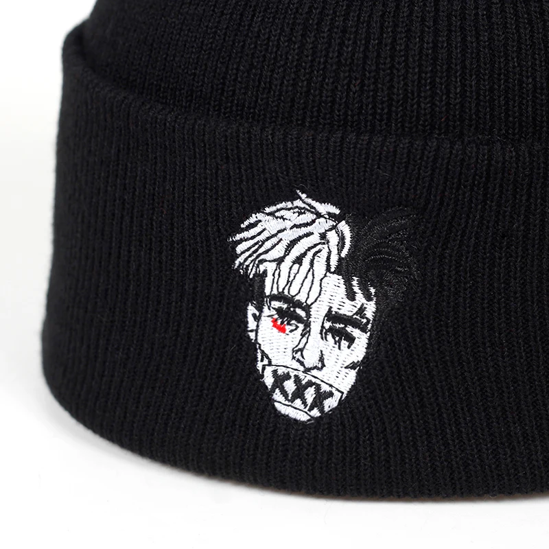 Осенняя вязаная шапка женская с вышивкой Singer xxxtentacion Dreadlock облегающая однотонные