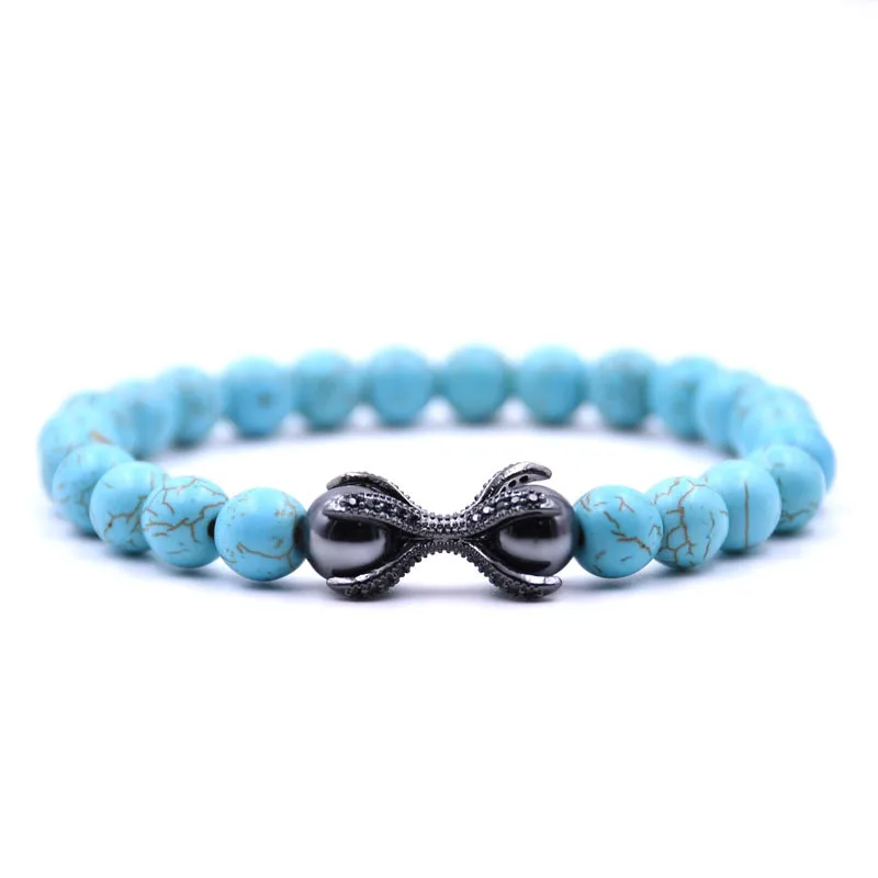 Индивидуальный мужской браслет 8 мм из натурального камня Pulseira Homme Mico Pave CZ