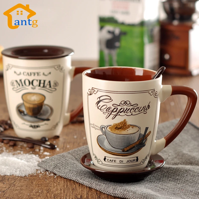 Классическая фарфоровая кружка, Расписанная вручную, керамическая кофейная чашка для приготовления эспрессо, капучино, мокко, латте, кофейная чашка, дисковая ложка с поясом