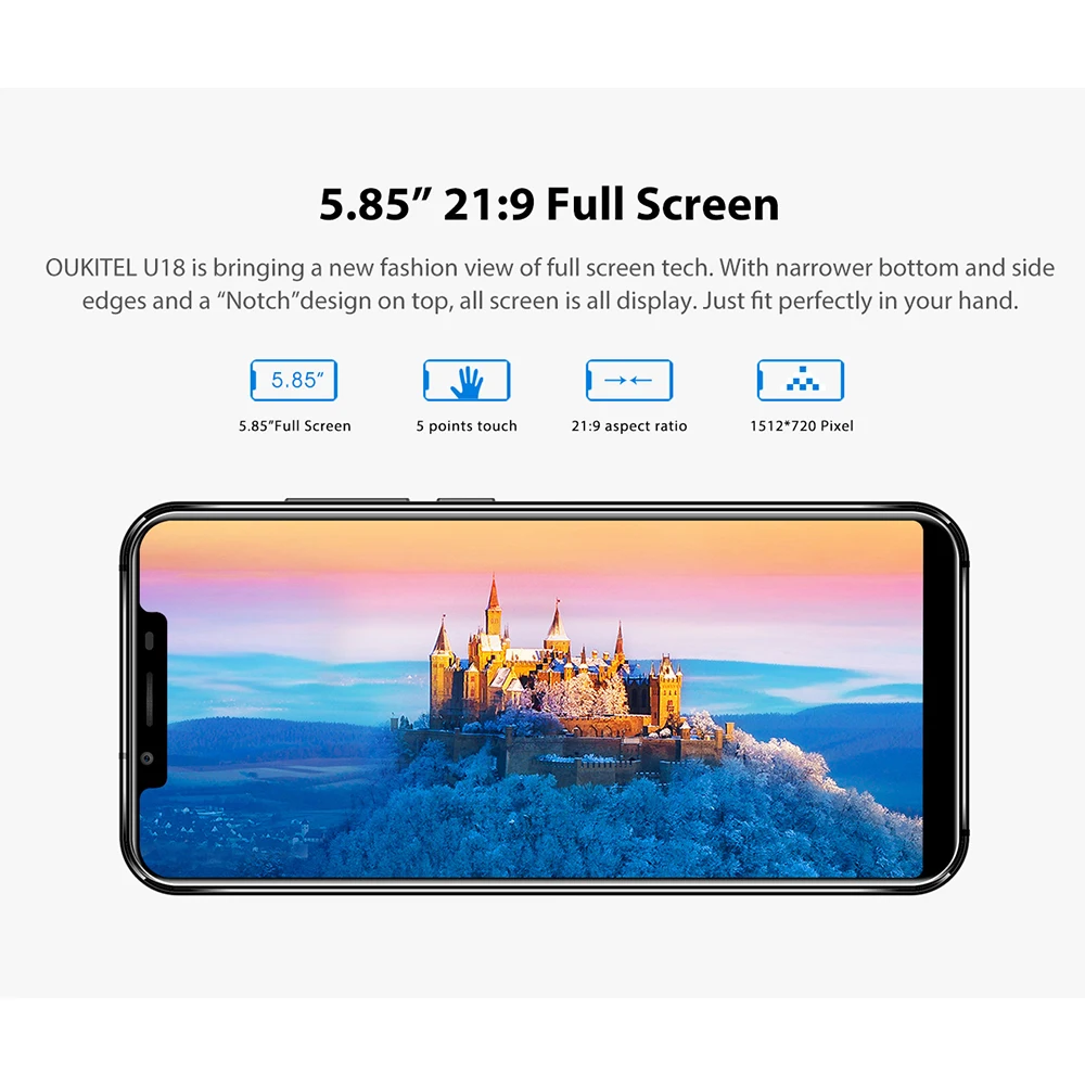 OUKITEL U18 5 85 дюйма полный дисплей мобильный телефон Mt6750t четыре ядра Android 7 0 4 Гб ОЗУ 64