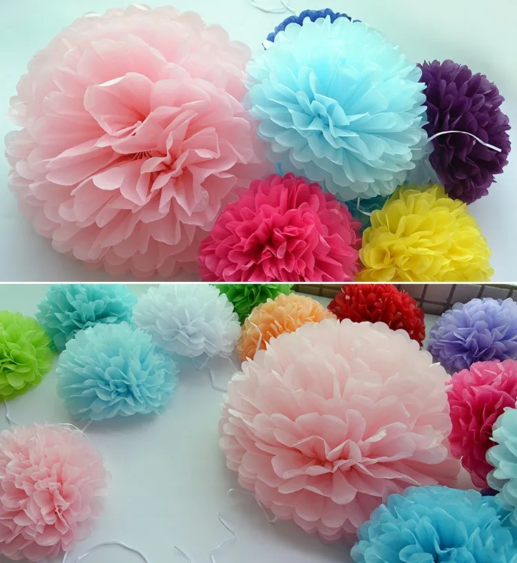 15 шт. " 6" "(10 см 15 см 20 см) тканевая бумага Pom Poms смешанные цвета цветок целующийся шарик-помпон для Свадебные вечерние украшения дома
