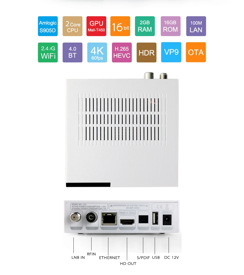 GTmedia GTC-цифра спутниковый телевизионный ресивер DVB-S2 DVB-C DVB-T2 ISDB-T Amlogic S905D android 6,0 ТВ контейнер под элемент питания 2 Гб Оперативная память 16 Гб Встроенная память BT4.0 Freesat GTC