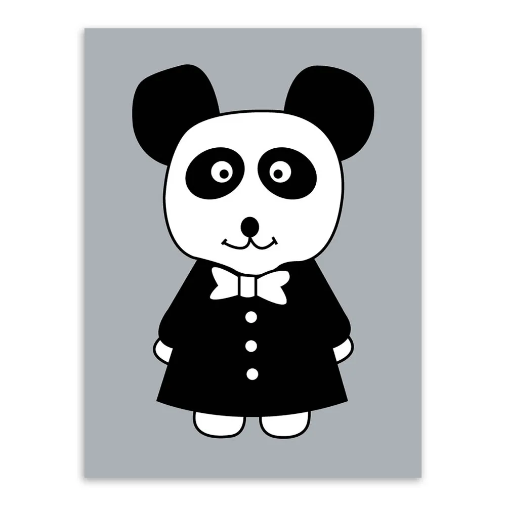 Минималистичный скандинавский черно-белый кавайный принт с животными А4 плакат