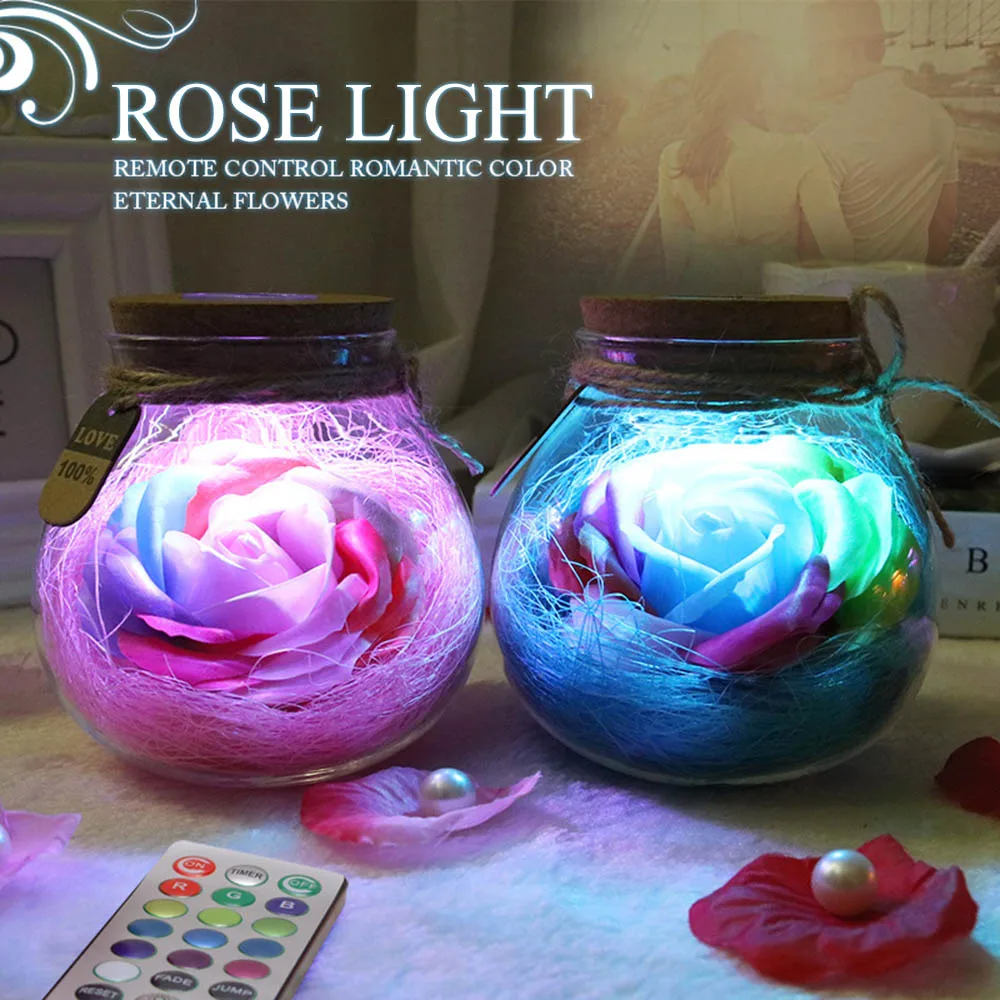 Светодиодный романтическая лампочка RGB лампа с диммером Роза ваза свет пультом