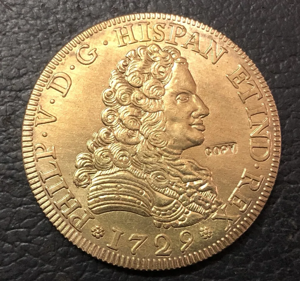 1729 ИСПАНИЯ 8 Escudos ''Pelucona''-Felipe V Золотая копия монеты