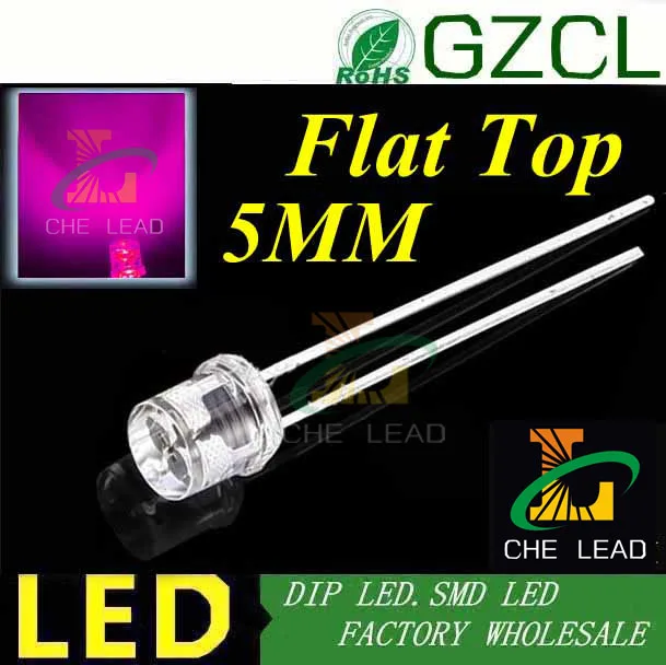 1000 шт. Бесплатная доставка розовый плоский Топ dip led диод 5 мм светоизлучающий